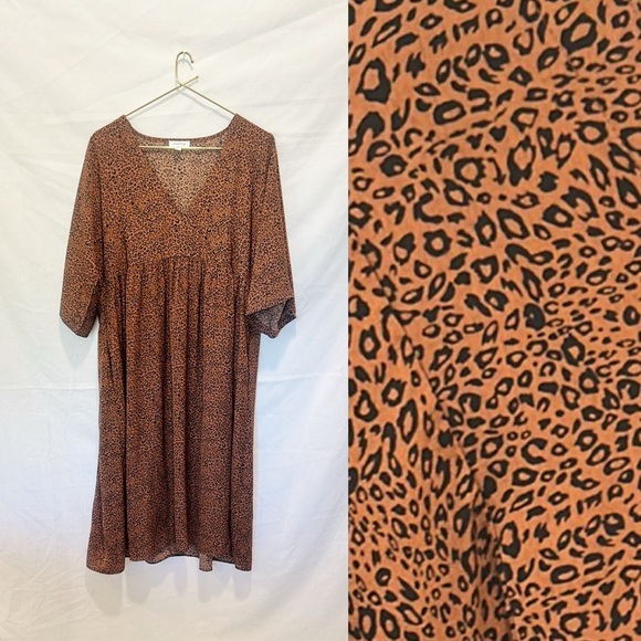 mittoshop Dresses & Skirts - Mittoshop Brown Leopard V-Neck Midi Dress